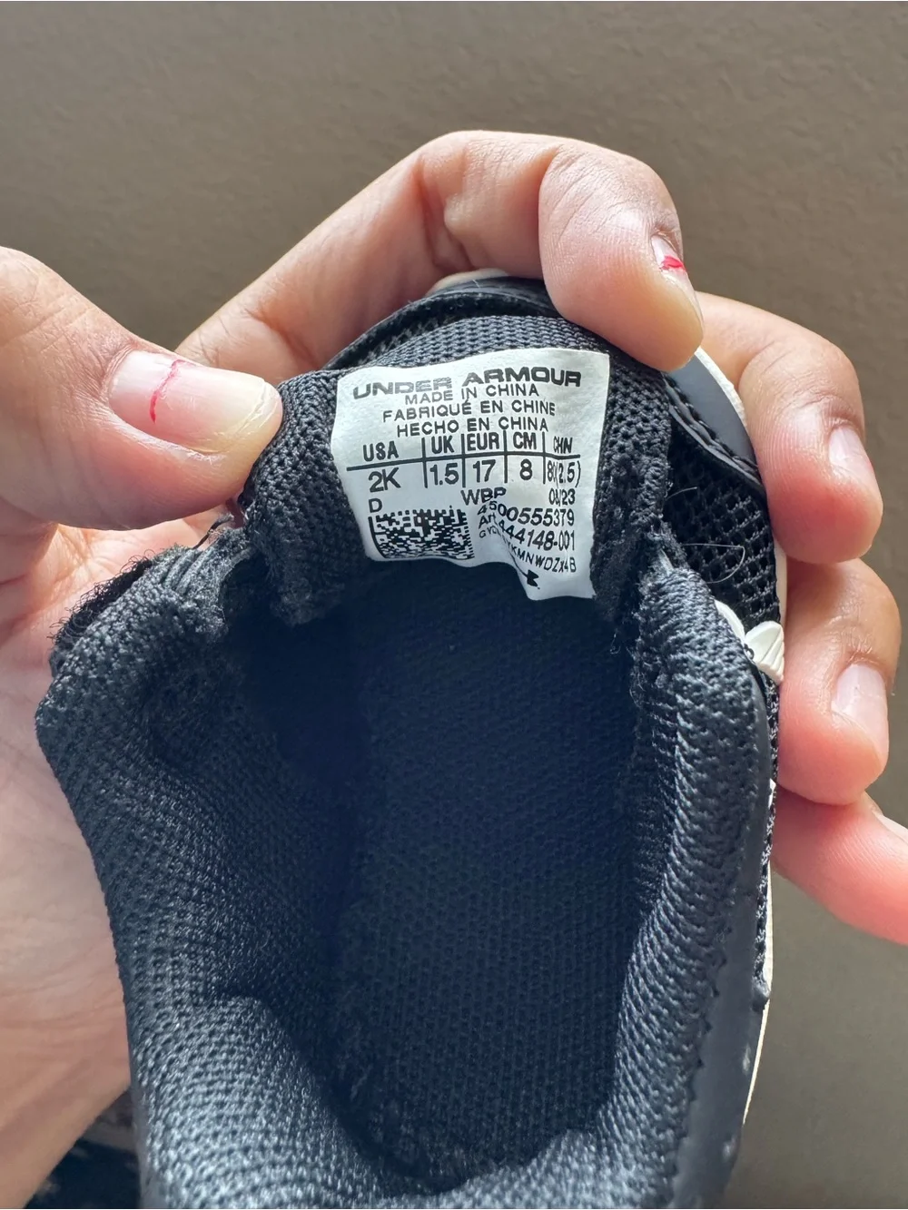 Under Armour Black and White Infant Sneakers with Hook-and-Loop Strap